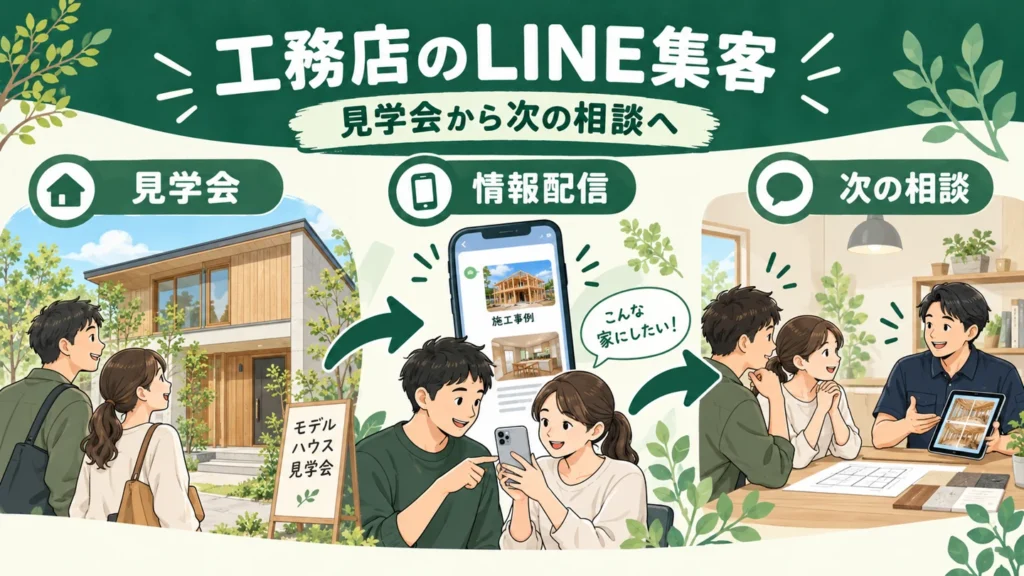 工務店のLINE集客：見学会から情報配信、次の相談へ。