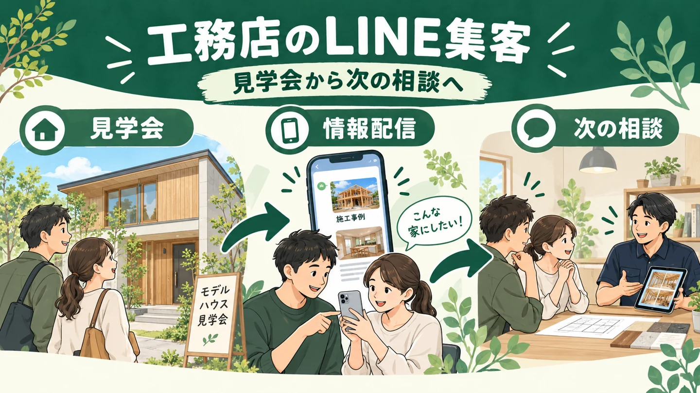 工務店のLINE集客：見学会から情報配信、次の相談へ。